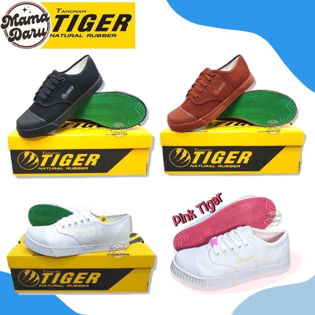 รองเท้าผ้าใบ Tiger 205 พื้นเขียว รองเท้านักเรียน น้ําตาล/ขาว/ดํา ผ้าใบไทเกอร์