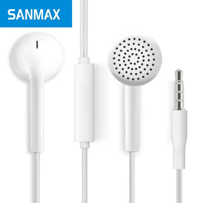 sanmax หูฟัง xe100 3.5mm ไมโครโฟนในตัว เสียงดี คุณภาพ AA(รับประกันหนึ่งปี) สําหรับ ios Android