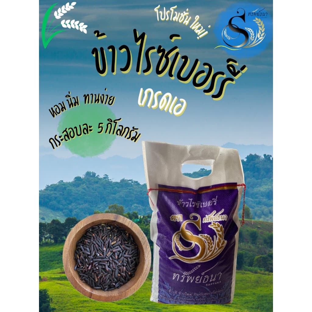 ข้าวไรซ์เบอรี่ ข้าวนาปีกระสอบ 5 กิโลกรัม ข้าวใหม่ ข้าวถูกอร่อย