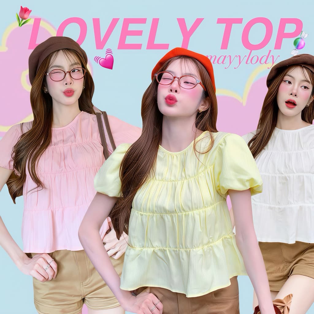 💓mayylody💓 LOVELY SWEET ครอปท็อป แขนบอลลูน สม็อคจั้มรอบตัว สไตล์เกาหลี สุดฮิต 🌷🪞🌤️🍃 เสื้อครอป ครอป รูปที่ 1
