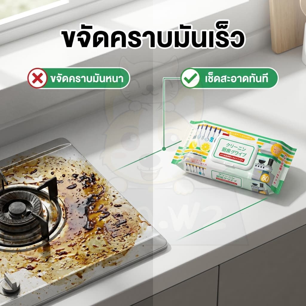wen.W2 ทิชชู่เปียกทําความสะอาดคราบน้ํามันในห้องครัว ทิชชู่เปียกสําหรับห้องครัว เช็ดความมันคราบอาหาร