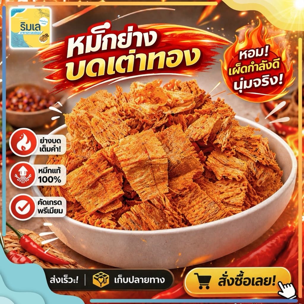 หมึกเต่าทองบด หมึกทวิสตี้ รสเข้มข้น หอมหมึก ทําจากหมึกย่าง แท้ๆ กินเล่นเพลิน ขนมกินเล่น รูปที่ 1