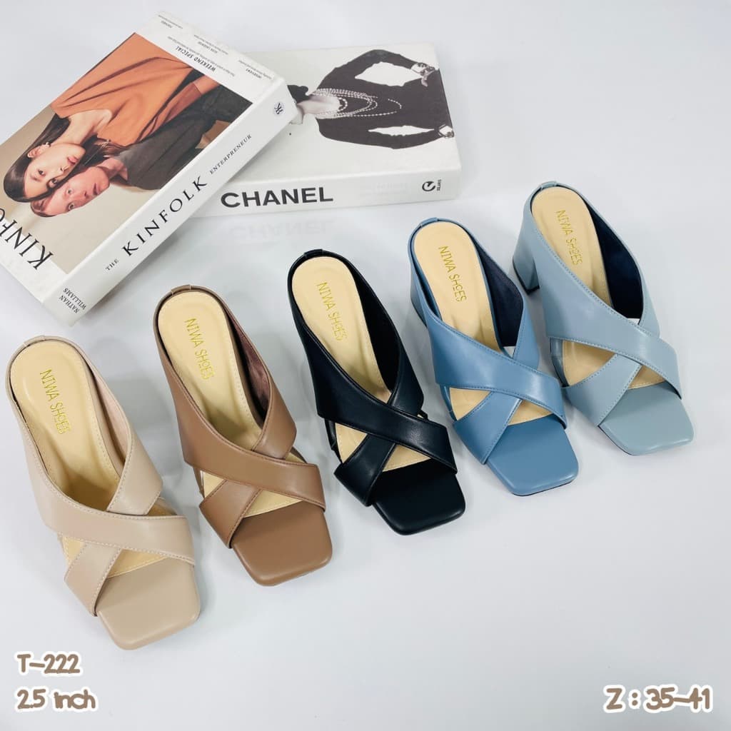 รองเท้าส้นสูงผู้หญิง NIWA SHOES รุ่น T-222 รองเท้าส้นสูงแบบสวม ส้นหนา สูง 2.5 นิ้ว