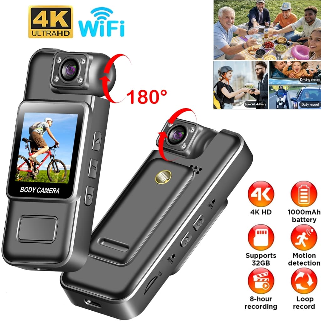 4K Full HD WiFi Mini กล้องบันทึกวิดีโอดิจิตอลแบบพกพาตํารวจ Body Cam อินฟราเรด Night Vision กีฬา DV…