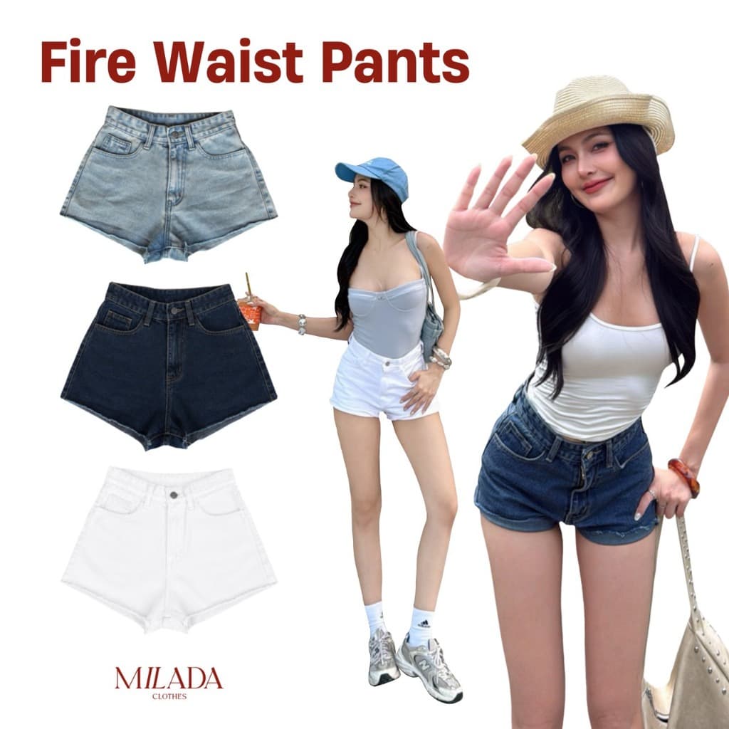 Fire waist Pants กางเกงยีนส์ขาสั้นเอวสูง (020) รูปที่ 1
