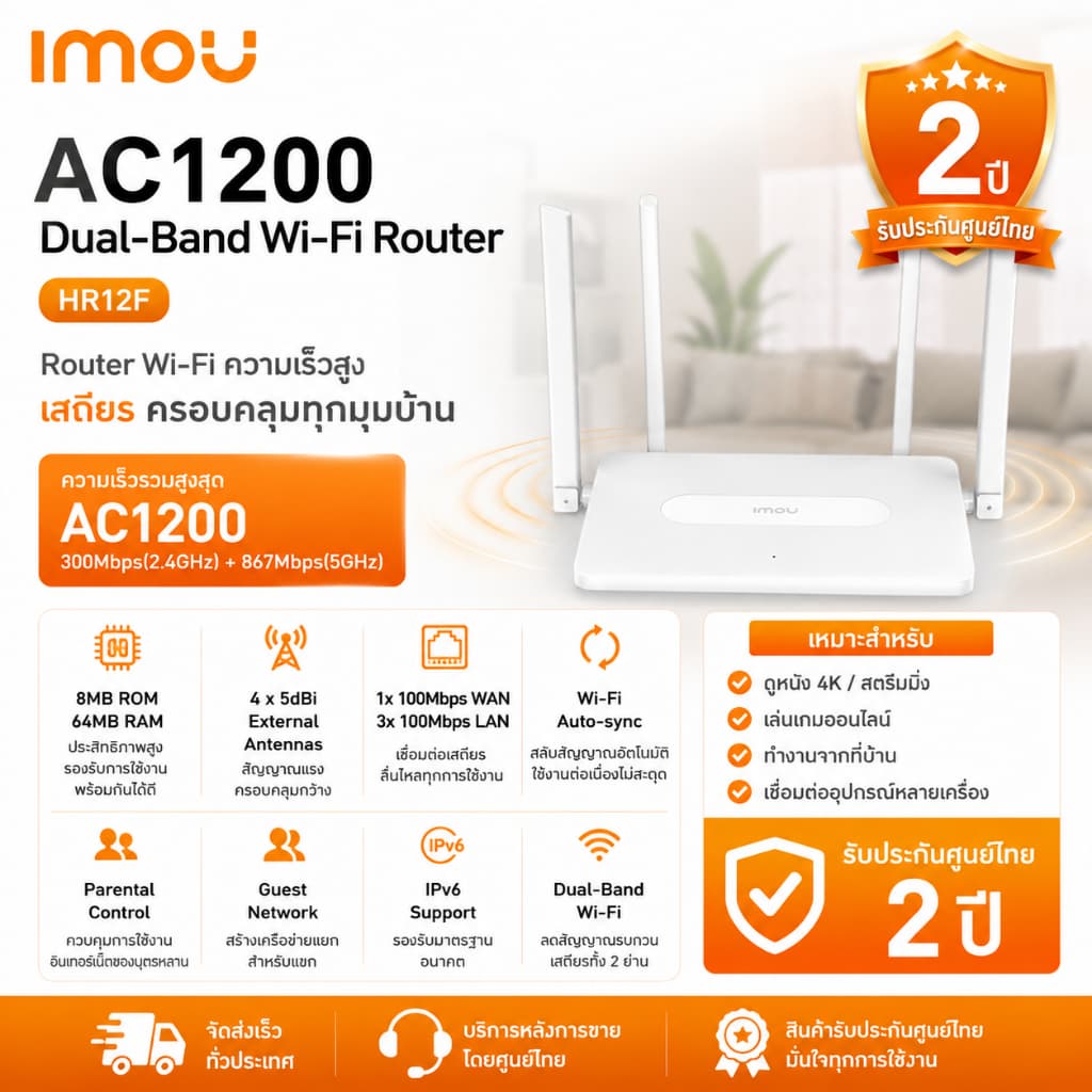 IMOU เร้าเตอร์ Wi-Fi Dual band (AC1200) รุ่น HR12F Router, Access Point, Extender ประกันศูนย์ 1 ปี
