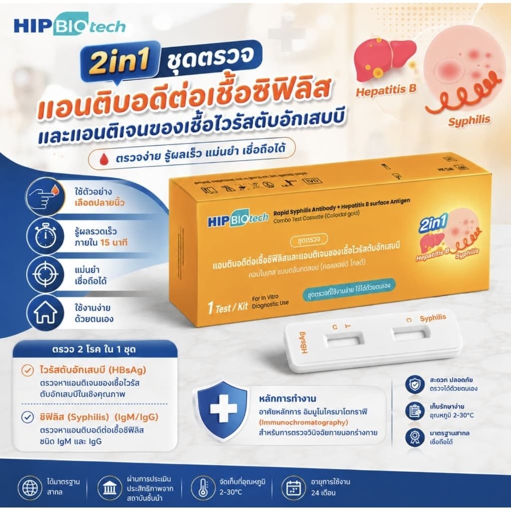 ส่งด่วน! ชุดตรวจ 2in1 ตรวจซิฟิลิส + ไวรัสตับอักเสบบี rapid syphilis antibody + hepatitis B ด้วยตัวเอง