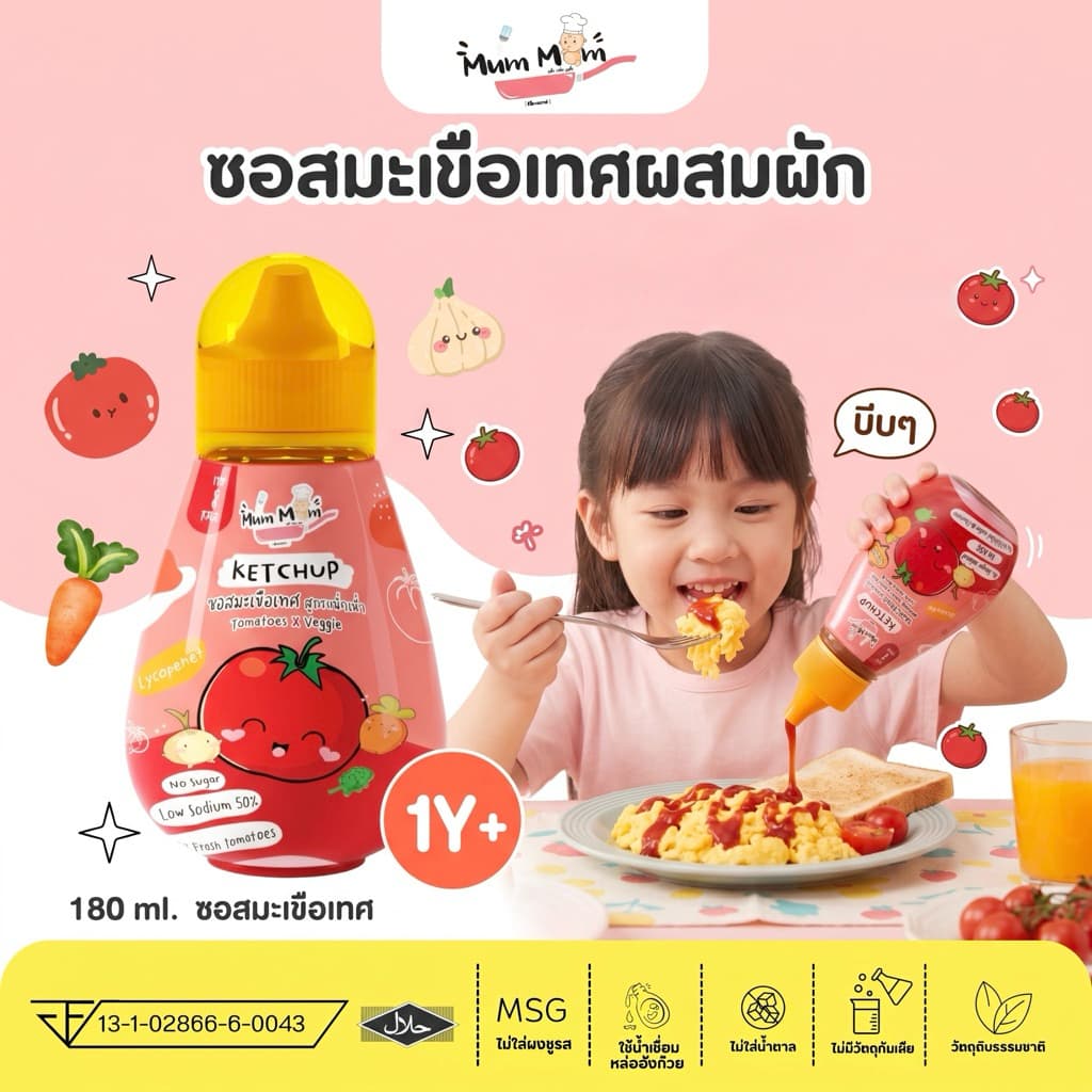 MUMMUM!!️🍅ซอสมะเขือเทศผสมผัก สูตรหม่ําหม่ํา ไม่มีน้ําตาล ลดโซเดียม50% สําหรับเด็กโดยเฉพาะ