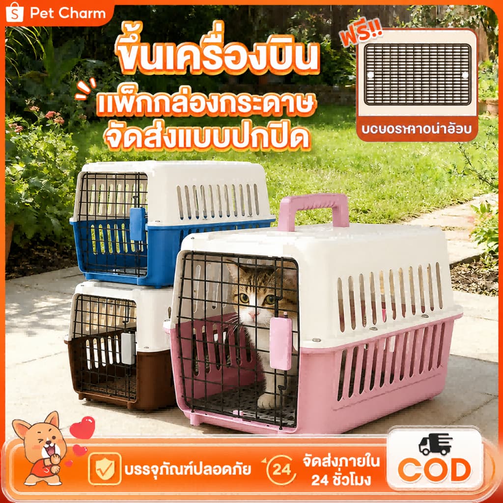 กล่องใส่สัตว์เลี้ยง กรงเดินทาง สําหรับสุนัขและแมว มี3ไซส์ กรงหิ้ว กล่องเดินทางสัตว์เลี้ยง ล็กพกพาง่า รูปที่ 1