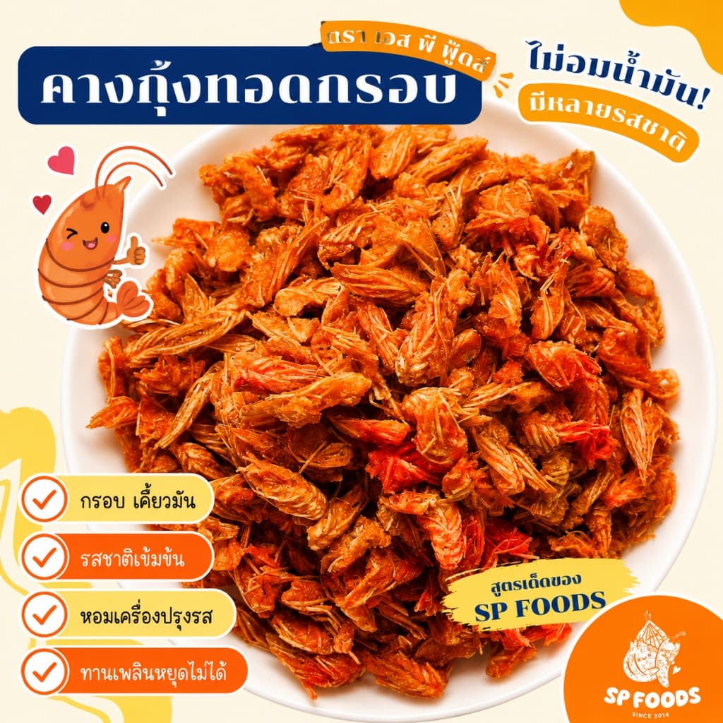คางกุ้งทอดกรอบ(อบรีดน้ํามันแห้งสนิท) By SP FOODS มีหลายรสชาติให้เลือก! คางกุ้งทอดกรอบ คางกุ้ง