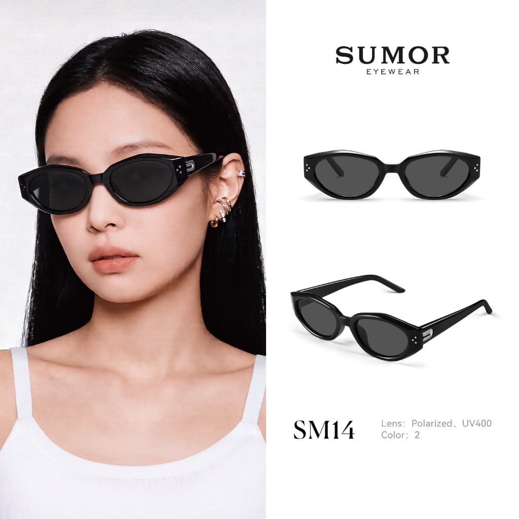 SUMOR : (SM14) แว่นตากันแดดผู้หญิงสไตล์เกาหลี แว่นกันแดดทรงแคทอาย เลนส์ UV400 | Sunglasses