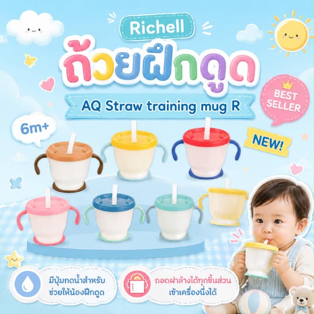 (ส่งด่วน ️ไม่มีวันหยุด) Richell แก้วหัดดื่ม แก้วหลอดดูดกันสําลัก ของแท้จากศูนย์ไทย แก้วสําหรับเด็ก (ของแท้…