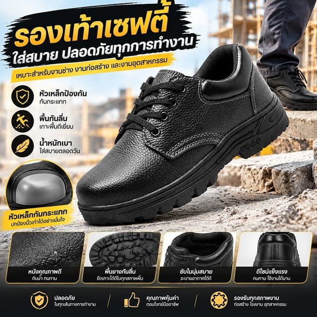 รองเท้าเซฟตี้ต่ําข้อ รองเท้าทํางานโรงงาน หัวเหล็กป้องกันการกระแทก กันเจาะพื้น รองเท้าเซฟตี้กันลื่น ทนทาน