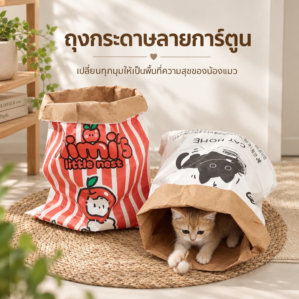 ถุงมุดเล่น ถุงกระดาษบ้านแมว CAT HOME / Little Nest ขนาดใหญ่ 50x65 ซม. กระดาษคราฟท์หนา 120G ของเล่นแมว…
