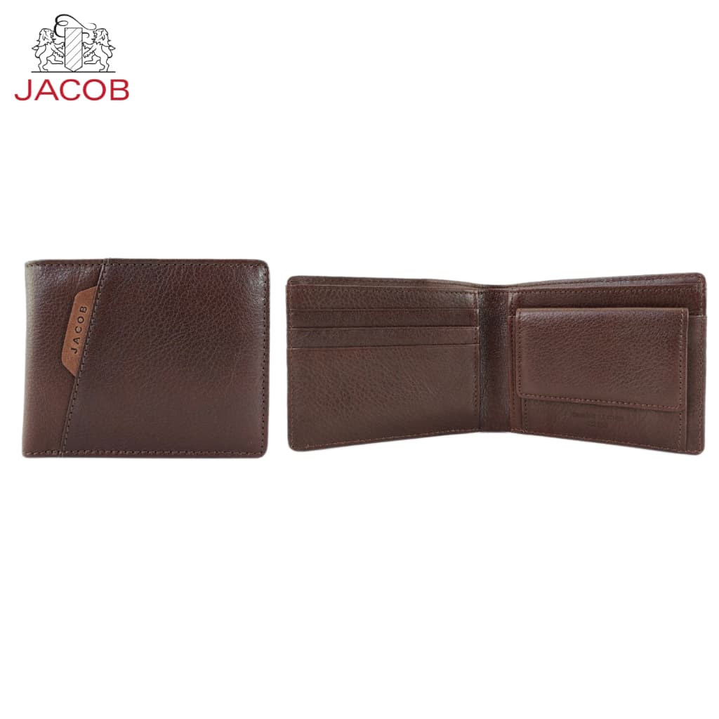 JACOB กระเป๋าสตางค์หนังสีน้ําตาลใส่เหรียญ - Brown Leather Wallet with Coin Purse | รุ่น 22453