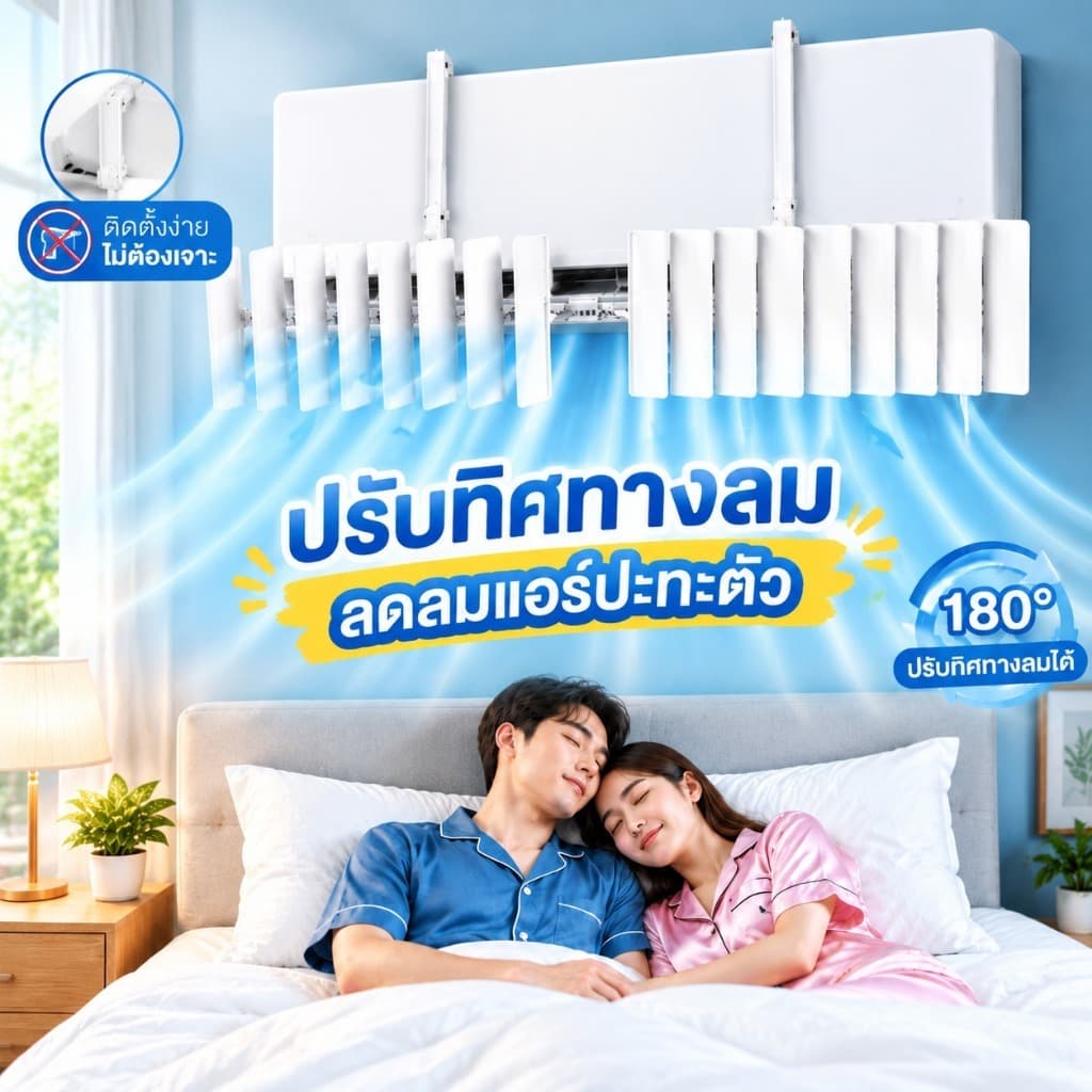 แผ่นกันลมแอร์ ไม่โดนลมตรง ปรับทิศทางลม นอนสบาย ติดตั้งง่าย ไม่ต้องเจาะ กันฝุ่น ใช้ได้กับแอร์บ้าน