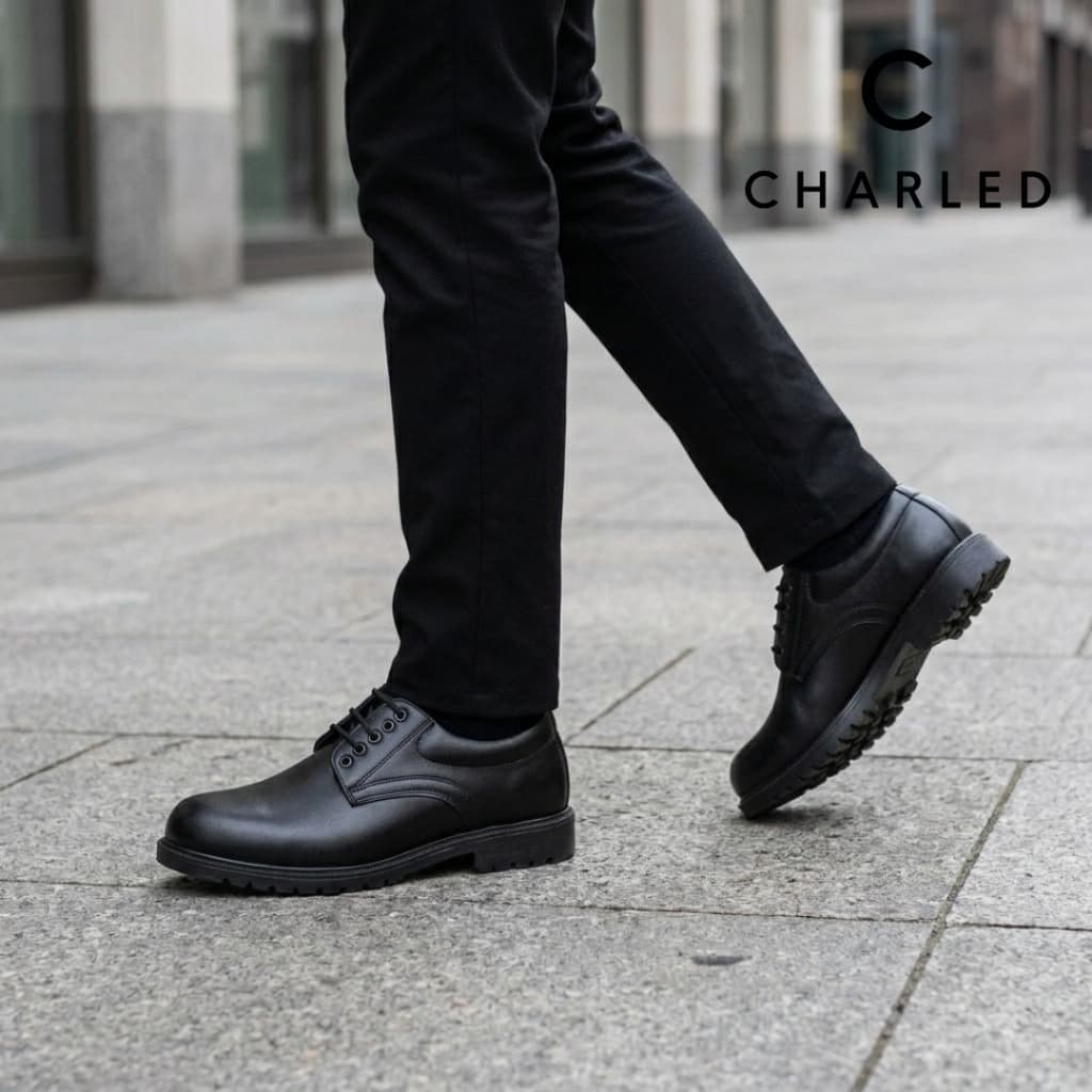 Charled รองเท้าหนังผู้ชายผูกเชือกรุ่น RB8272 สีดํา