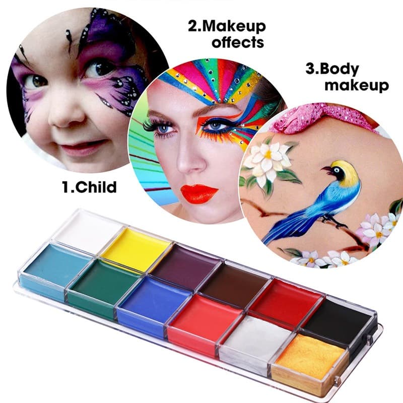 สีเพ้นท์หน้า สีทาหน้าและร่างกาย สีสันสดใส สีทาหน้า มี12สี สีทาตัวเรืองแสง ล้างเครื่องสําอางออกง่าย