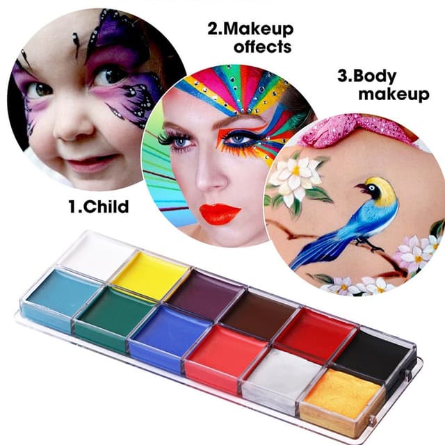 สีเพ้นท์หน้า สีทาหน้าและร่างกาย สีสันสดใส สีทาหน้า มี12สี สีทาตัวเรืองแสง ล้างเครื่องสําอางออกง่าย