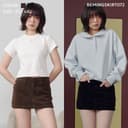 Bemingskirt072(XS-4XL)-BMG Velvet Short - กระโปรงสั้นผ้า velvet ดีไซน์กระเป๋าหน้า พร้อมอะไหล่ป้ายโลโก้ BMG