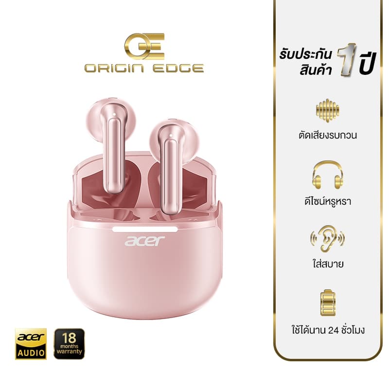 Acer หูฟัง TWS Bluetooth 5.4 สีสันสุดน่ารัก ตัดเสียงรบกวน ENC เสียง Hi-Fi เบาใส่สบาย รุ่น OHR722