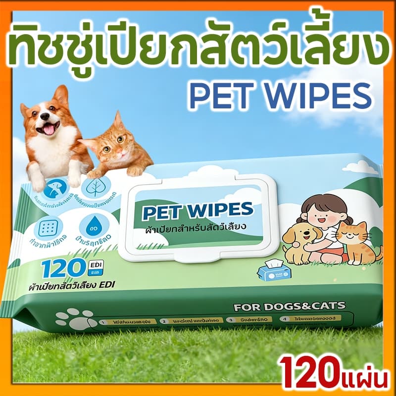 ทิชชู่เปียก 120 แผ่น สําหรับเช็ดสัตว์เลี้ยง ทิชชู่เปียกสัตว์เลี้ยง ทําความสะอาด พกพาสะดวก Pet Wipes