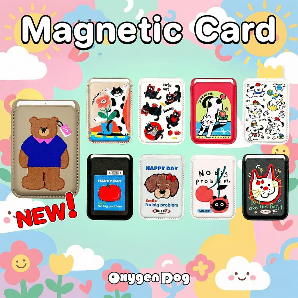 Oxygendog Wallet Magnetic สกรีนลาย UU ซองใส่บัตรหนัง ตั้งพับเก็บได้ สําหรับเคสมือถือที่เป็นแม่เหล็ก