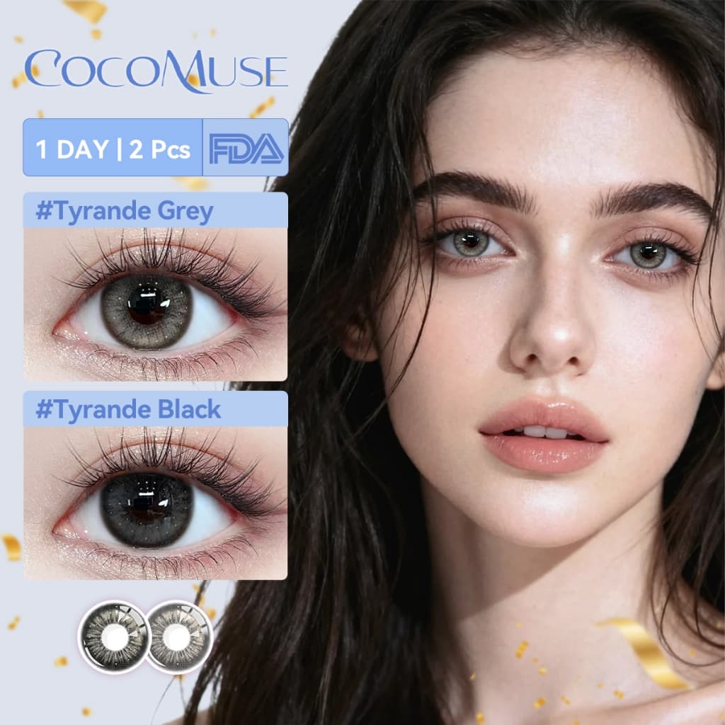 COCOMUSE 【0°~800°】คอนแทคเลนส์รายวันสไตล์ลูกครึ่ง 10 ชิ้น Tyrande Grey/Black 14.5มม…