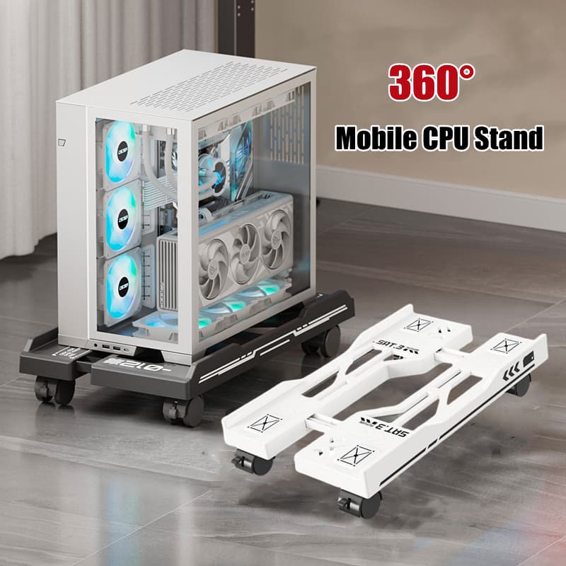 ใหม่ CPU ขาตั้งวงเล็บปรับได้ PC ผู้ถือรถเข็นคอมพิวเตอร์ทาวเวอร์ขาตั้ง Rolling Caster ล้อขาตั้งแบบปรับได้