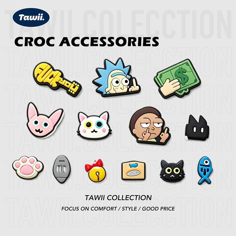 Tawii. จิบบิท crocs เสน่ห์รองเท้า Set-5PCS ตัวติดรองเท้า ชุดตัวการ์ตูนติดรองเท้า สําหรับตกแต่ง