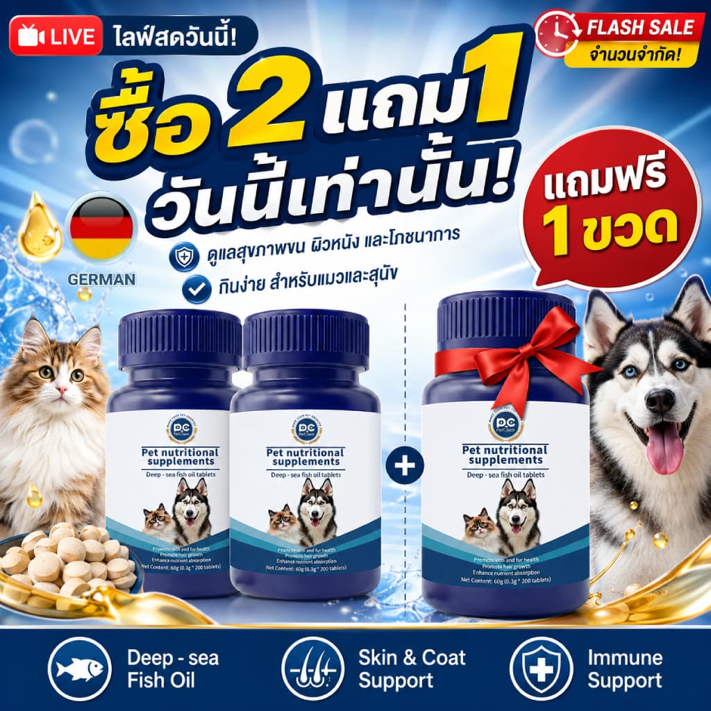 (ซื้อ 2 แถม 1 สุดคุ้ม!) PetClear อาหารเสริมน้ํามันปลา บํารุงขน ลดขนร่วง สําหรับสุนัขและแมว 200 เม็ด