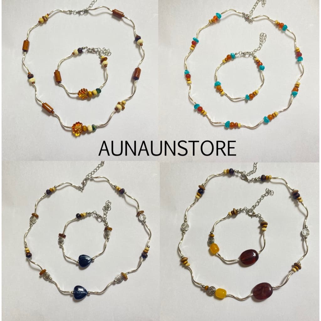 สร้อยคอลูกปัด สร้อยข้อมือ ลูกปัดแก้ว มุก ลูกปัดไม้ ท่อโค้ง เรซิ่นหลากสี Handmade Necklace bracelet Handmade