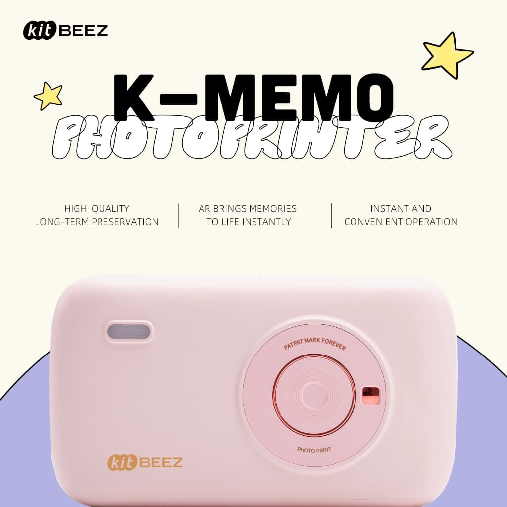 KiTBEEZ K-MEMO เครื่องปริ้นรูป 300DPI เครื่องปริ้นพกพา DIY รูปภาพได้ ฟิลเตอร์สติกเกอร์ในตัว AR Bluetooth…