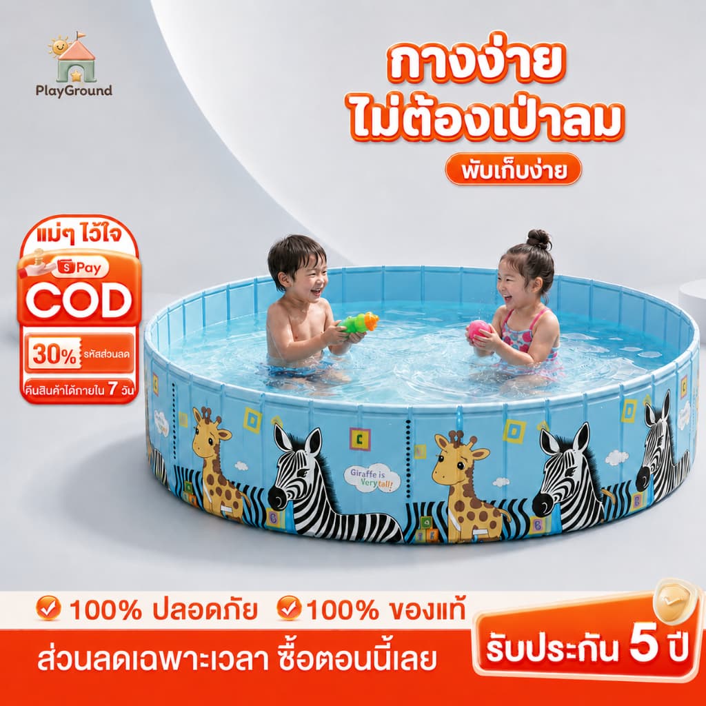 สระว่ายน้ําพับได้ สระน้ําเด็ก ไม่ต้องเป่าลม PVC หนา 5 ชั้น ใช้ในบ้านและกลางแจ้ง