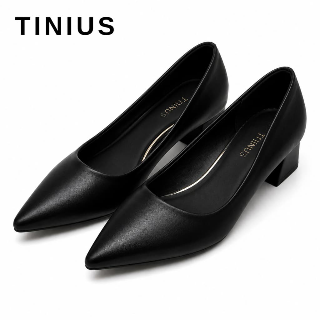TINIUS รองเท้าคัทชูหัวแหลมส้นหนา ดีไซน์เรียบหรูดูแพง เป็นทรงส้นเหลี่ยมหนา เดินง่าย ไม่เมื่อย