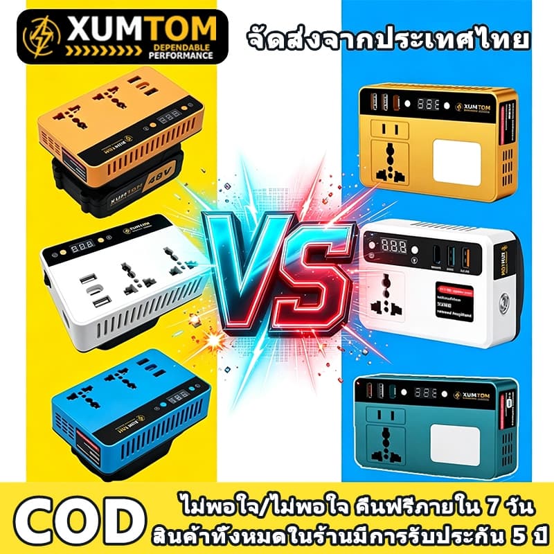 XUMTOM เครื่องแปลงไฟ 300W ไร้สาย Power Inverter DC 21V To 220V ปลั๊กไฟไร้สาย สําหรับ แปลงไฟ หม้อแปลงไฟ