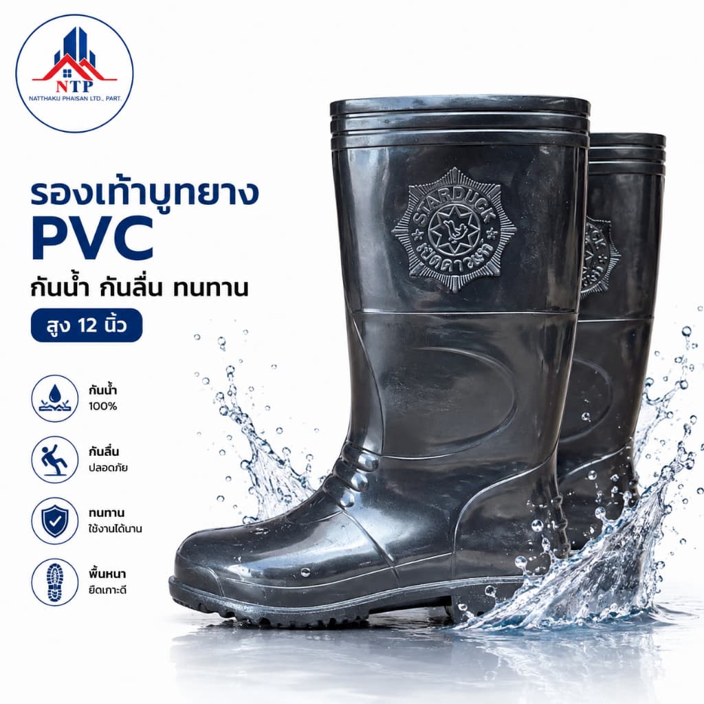 รองเท้าบูท PVC สูง 12 นิ้ว กันน้ํา กันลื่น ทนทาน รองเท้าบูทยาง รองเท้าทํางาน สําหรับเกษตร โรงงาน งานลุย