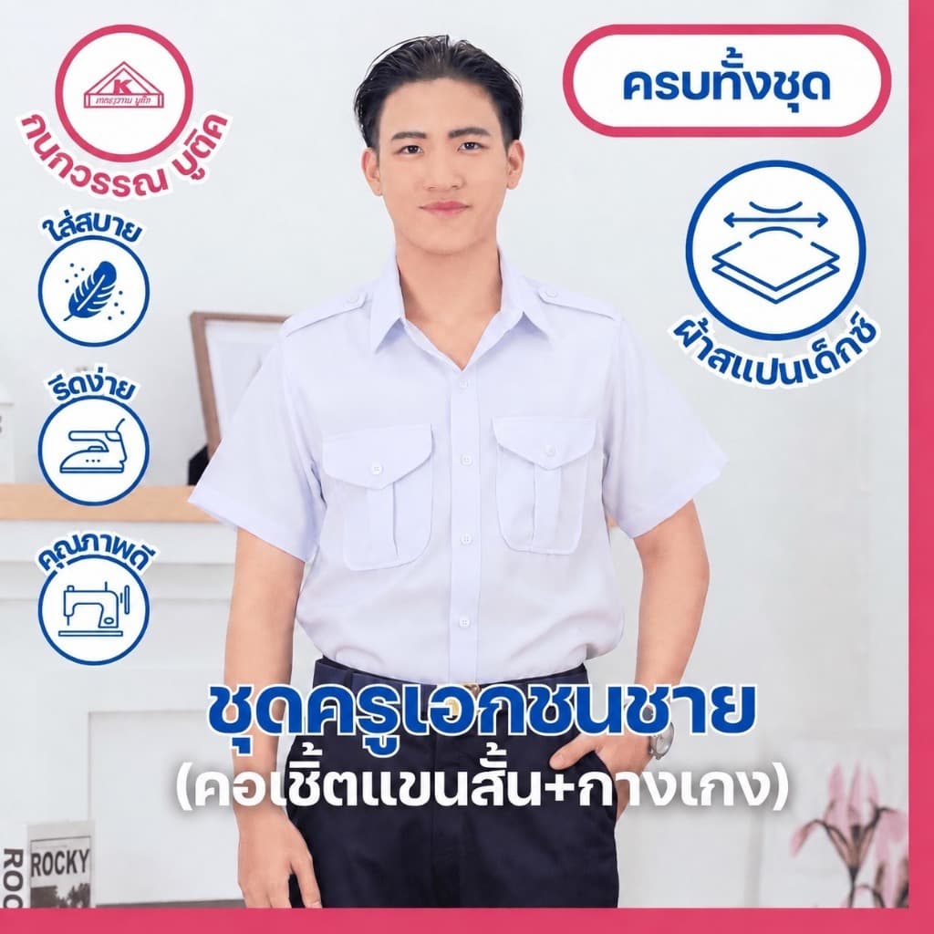 ชุดครูเอกชนชาย คอเชิ้ตแขนสั้น + กางเกง(ขายแยกชิ้น)