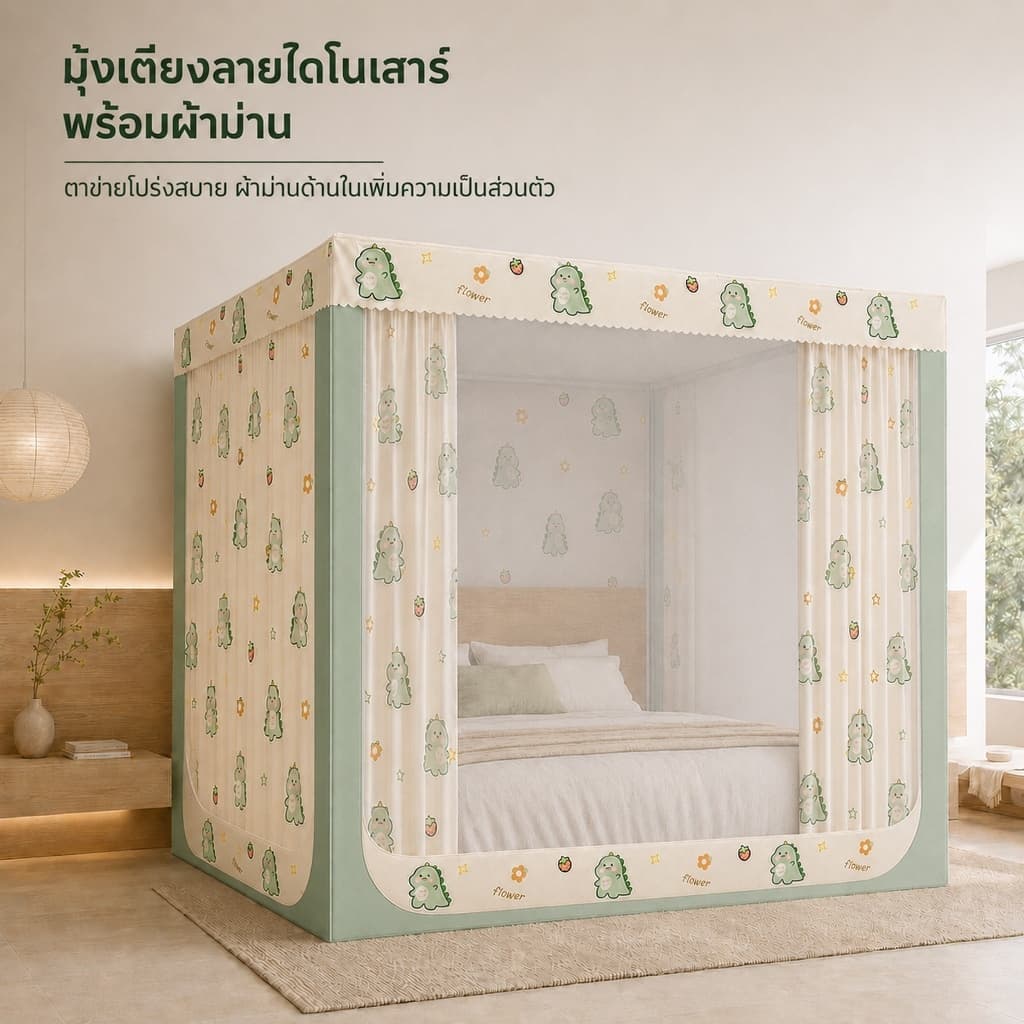 BOENIN มุ้ง ครอบผู้ใหญ่ กันยุงมุ้งสามประตู มีซิป 4/5/6/6.6ฟุต กันแมลง พร้อมม่านเตียงรอบมุ้ง พร้อมส่ง