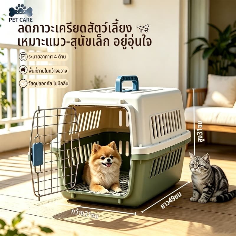 กล่องขนส่งสัตว์เลี้ยง สําหรับแมวสุนัขไม่เกิน 10 กก. ช่องระบายอากาศ หิ้วพกพา สําหรับเดินทางและขนส่ง