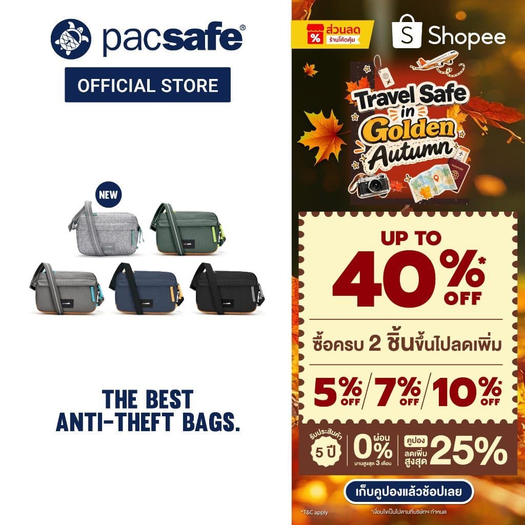 Pacsafe GO Anti-Theft Crossbody Bag กระเป๋ากันขโมย กระเป๋าสะพายข้าง สําหรับเดินทางและใช้งานทุกวัน | Fits 7"…