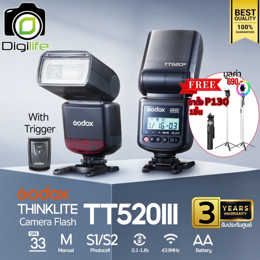 Godox Flash TT520III พร้อม Trigger, แมนนวล ( ใส่เฉพาะรุ่นที่มีจุดเชื่อมต่อตรงกลาง Hot Shoe) & S2, SA-K6, RF60…