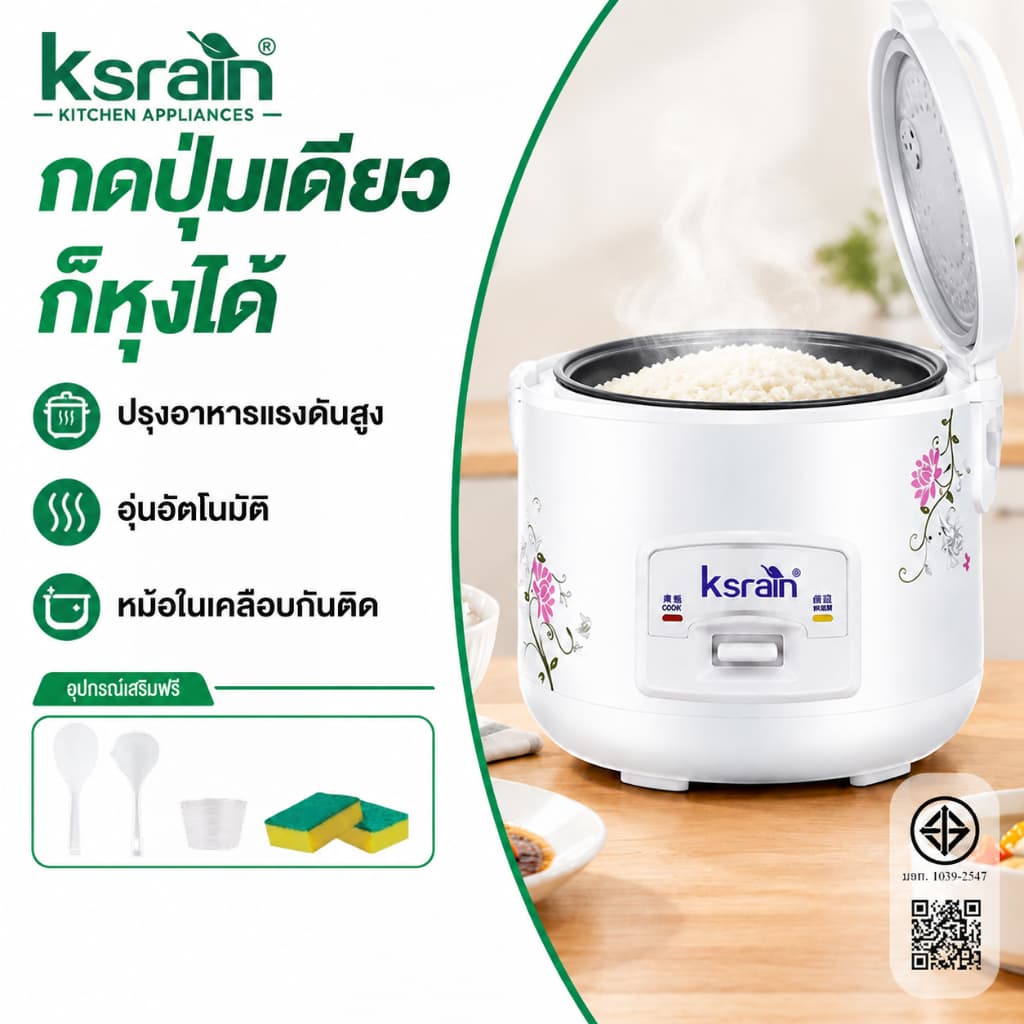 ksrain หม้อหุงข้าว หม้อหุงข้าวถูกๆ หุงข้าวเล็ก หม้อหุงข้าวไฟฟ้า ขนาด 2 ลิตร อุ่นทิพย์ รุ่น Rice cooker