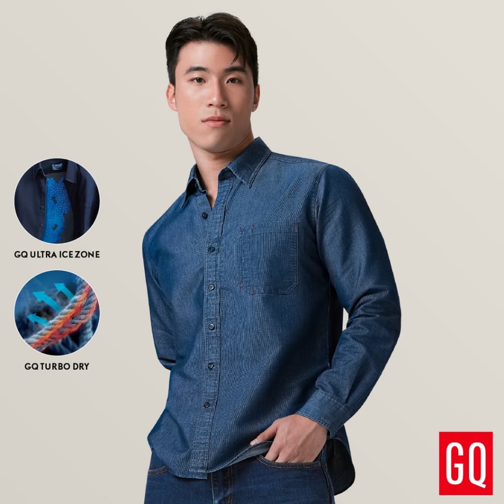 GQ Cool TechTM Denim Long Sleeves เสื้อยีนส์เย็นแขนยาว มีกระเป๋าลับเก็บมือถือ