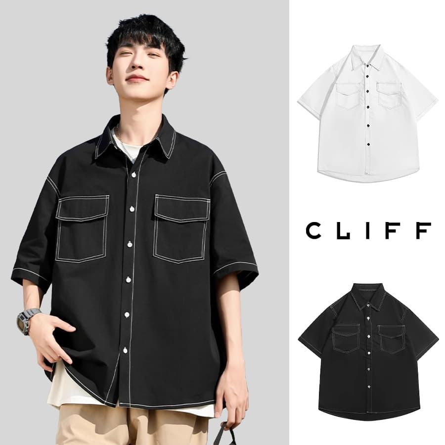 CLIFF เสื้อเชิ้ตแขนสั้น ทรงโอเวอร์ไซซ์ แฟชั่นสไตล์ญี่ปุ่น เรียบง่าย สําหรับผู้ชาย ใส่ได้ทั้งชายและหญิง…