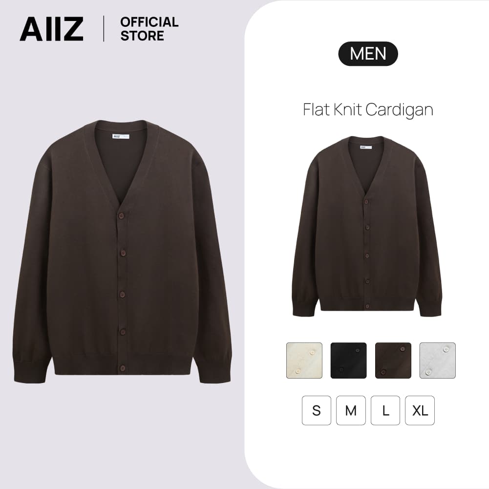 AIIZ เสื้อคาร์ดิแกนคอวีผู้ชายผ้าถัก AIIZ Men's Flat Knit Cardigan