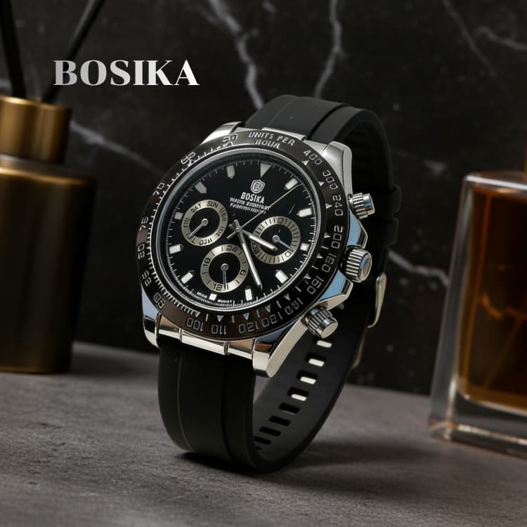 BOSIKA นาฬิกาข้อมือผู้ชายสายยาง สายปรับได้ ดีไซน์ทางการ ใส่สบาย พร้อมส่ง
