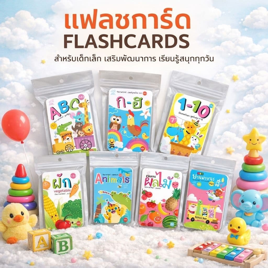แฟลชการ์ด บัตรภาพคําศัพท์ flashcard #กขค #abc #ตัวเลข #สัตว์ #ผลไม้ #ผัก #ยานพาหนะ #สี รูปที่ 1