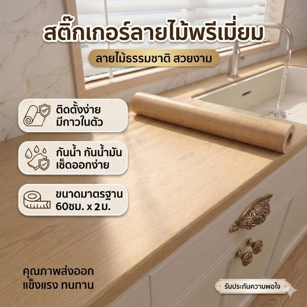 สติ๊กเกอร์ลายไม้ติดเฟอร์นิเจอร์ กันน้ํา หนาทน มีกาวในตัว ติดง่าย รีโนเวทบ้าน