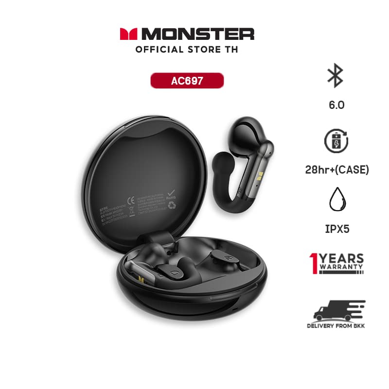 Monster AC697 หูฟังบลูทูธ คลิปหู ไม่เจาะหู สวมใส่สบายทั้งวัน ออกกําลังกาย กันน้ํา IPX5 รุ่น